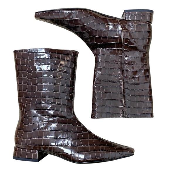 Staud Crocodile Embossed Leather Boots In Dark Brown 9 NWOB - Picture 3 of 6